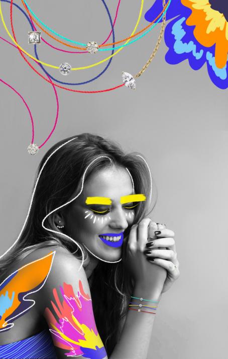 Pulsera en hilo y cadena con diamante corte marquesa de 0.20ct en base de oro blanco - Redline - 0++