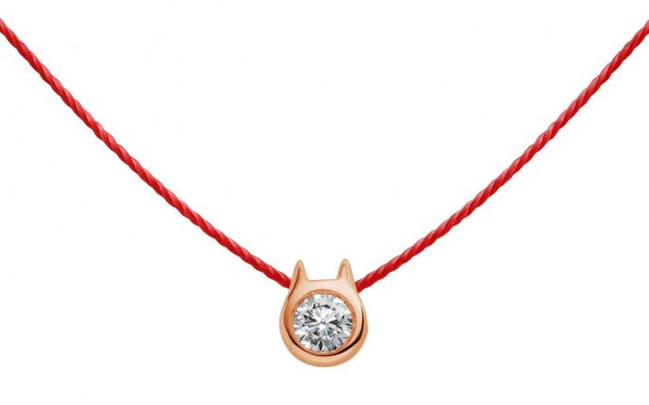 Mini collar de hilo puro engastado en forma de gato de oro rosa - Redline