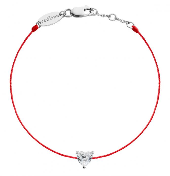String bracelet with 0.2ct heart shaped diamond in white gold prong setting - Redline - 0++