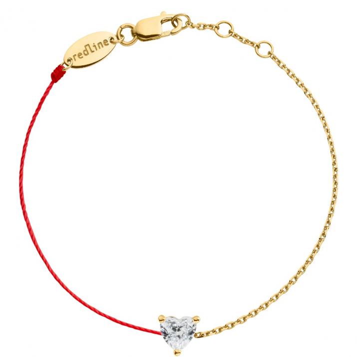 String and chain bracelet with 0.2ct heart shaped diamond in yellow gold prong setting - Redline - 0++
