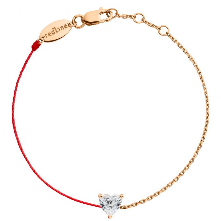 String and chain bracelet with 0.2ct heart shaped diamond in rose gold prong setting - Redline - 0++