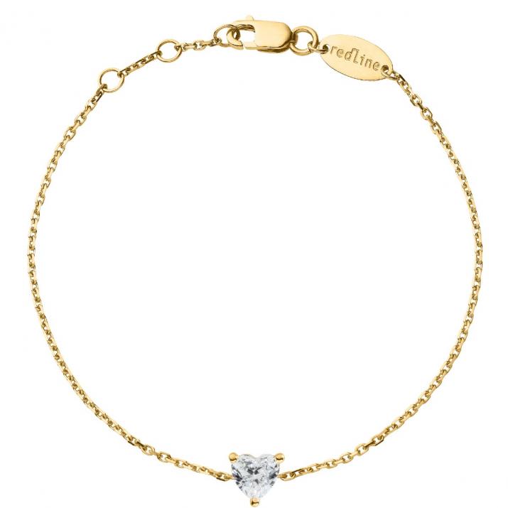 Chain bracelet with 0.2ct heart shaped diamond in yellow gold prong setting - Redline - 0++