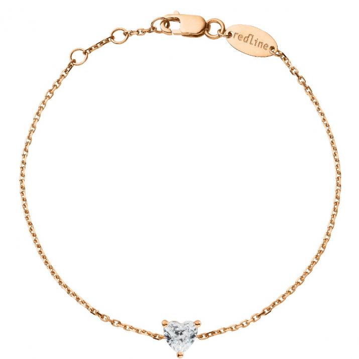 Chain bracelet with 0.2ct heart shaped diamond in rose gold prong setting - Redline - 0++