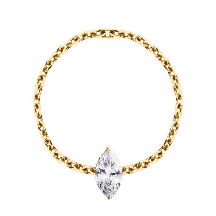 Anillo en cadena con diamante corte marquesa de 0.20ct en base de oro amarillo - Redline - 0++