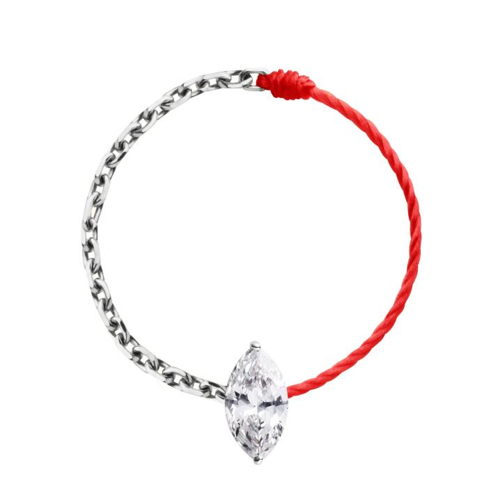 Anillo en hilo y cadena con diamante corte marquesa de 0.20ct en base de oro blanco - Redline