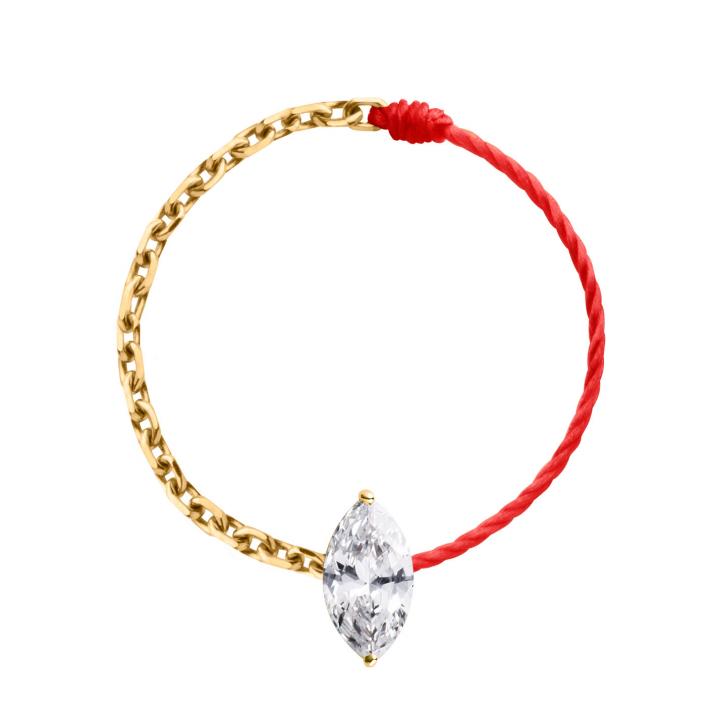 Anillo en hilo y cadena con diamante corte marquesa de 0.20ct en base de oro amarillo - Redline