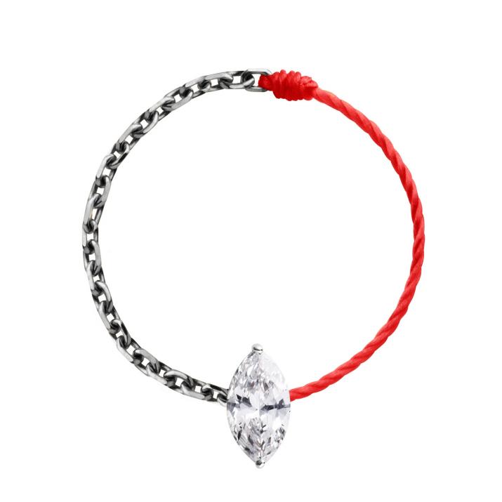 Anillo en hilo y cadena con diamante corte marquesa de 0.20ct en base de oro negro - Redline