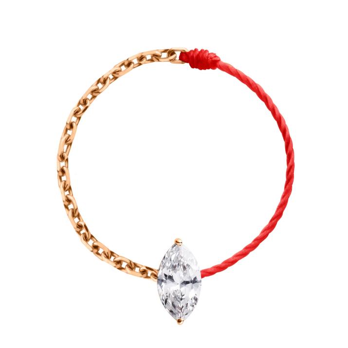 Anillo en hilo y cadena con diamante corte marquesa de 0.20ct en base de oro rosa - Redline