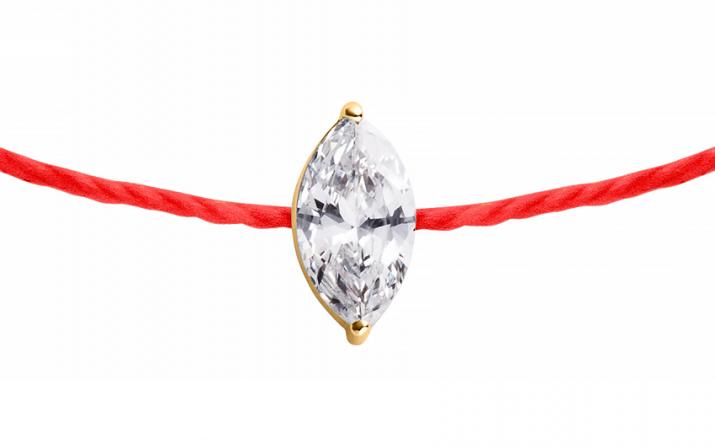 Pulsera en hilo con diamante corte marquesa de 0.20ct en base de oro amarillo - Redline - 0++