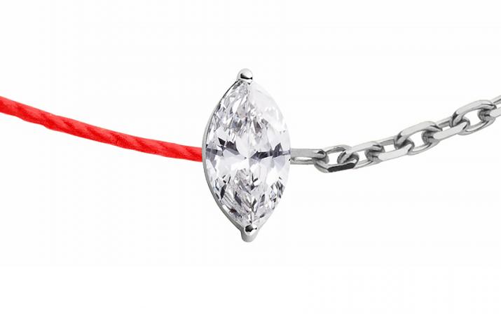 Pulsera en hilo y cadena con diamante corte marquesa de 0.20ct en base de oro blanco - Redline - 0++