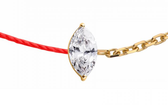 Pulsera en hilo y cadena con diamante corte marquesa de 0.20ct en base de oro amarillo - Redline - 0++