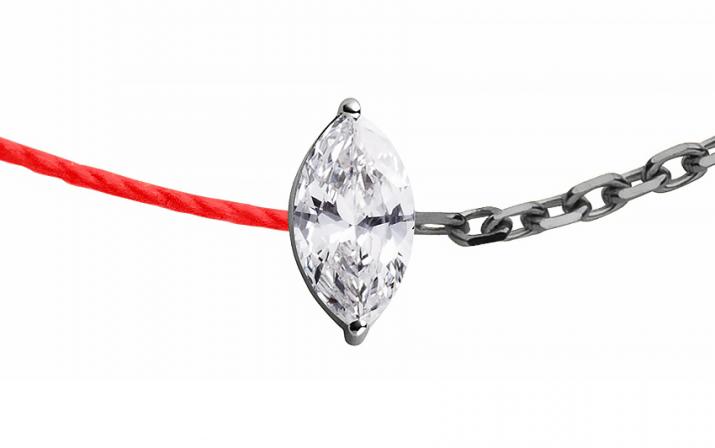Pulsera en hilo y cadena con diamante corte marquesa de 0.20ct en base de oro negro - Redline - 0++