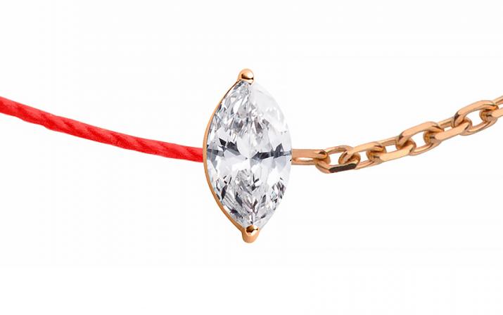 Pulsera en hilo y cadena con diamante corte marquesa de 0.20ct en base de oro rosa - Redline - 0++