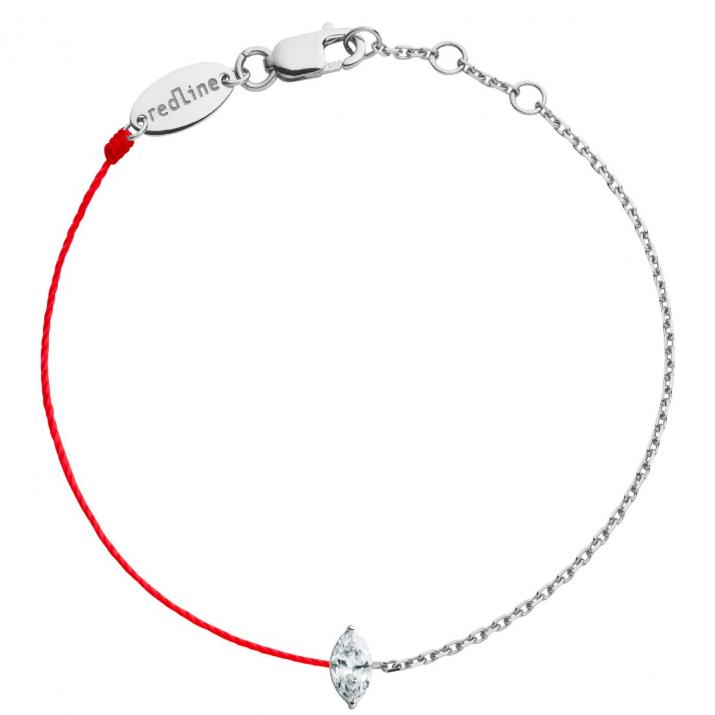 Pulsera en hilo y cadena con diamante corte marquesa de 0.20ct en base de oro blanco - Redline - 0++