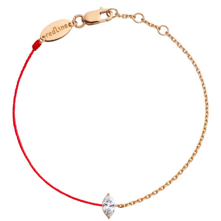 Pulsera en hilo y cadena con diamante corte marquesa de 0.20ct en base de oro rosa - Redline - 0++