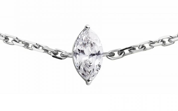 Pulsera en cadena con diamante corte marquesa de 0.20ct en base de oro blanco - Redline - 0++