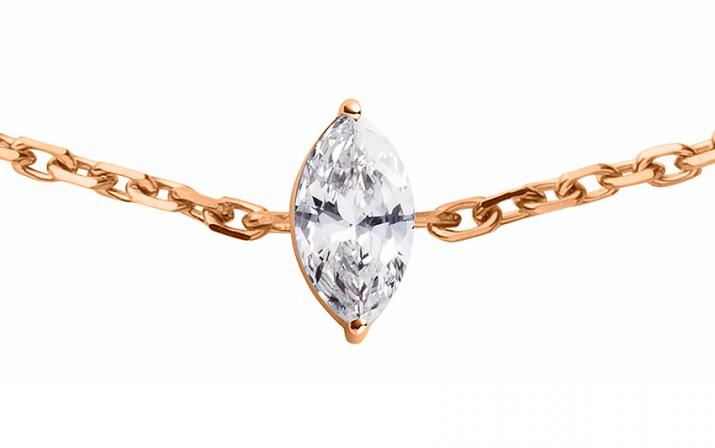 Pulsera en cadena con diamante corte marquesa de 0.20ct en base de oro rosa - Redline - 0++