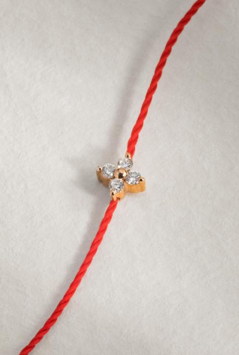 String Bracelet For Women with 0.04ct Round Diamond in Yellow Gold Prong Setting - Redline - 0++
