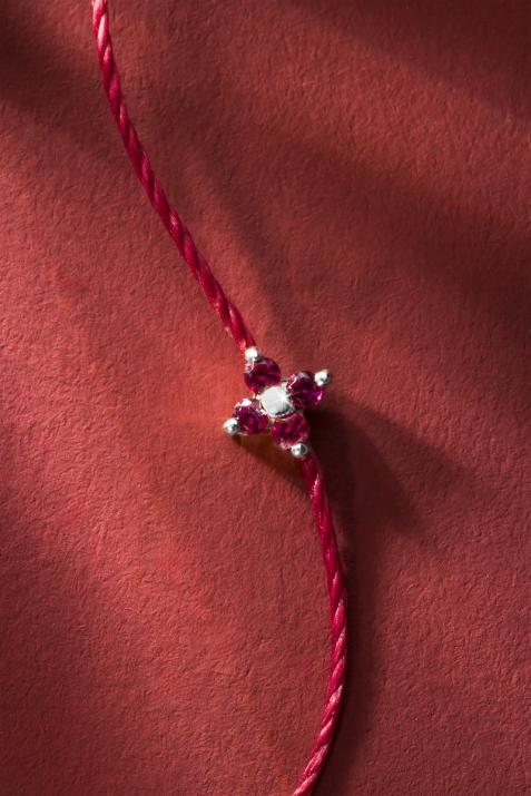 Pulsera Hilo Shiny Rubis  Oro Blanco - Redline - 0++