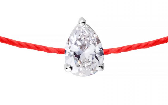 Pulsera en hilo con diamante pera de 0.20ct en base de oro blanco - Redline - 0++