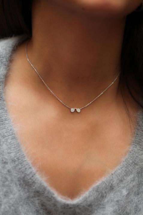 Chain Necklace For Women with 0.12ct Round Diamond in Rose Gold Pavé Setting - Redline - 0++