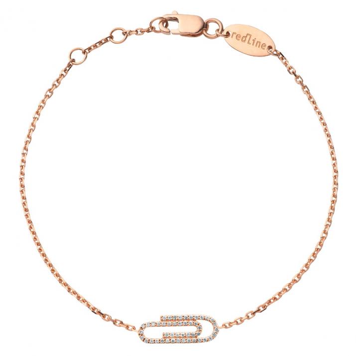 Rose gold chain bracelet with diamond-paved paper clip - Redline - 0++