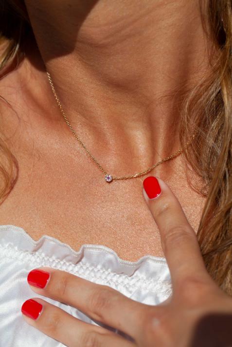 Chain Necklace For Women with 0.05ct Round Diamond in Yellow Gold Cluster Setting - Redline - 0++